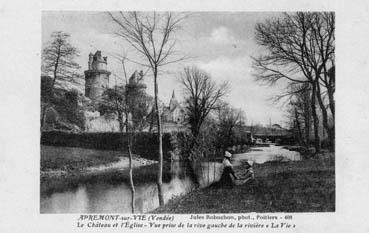 Iconographie - Le château et l'église - Vue prise de la rive gauche de la rivière "la Vie"