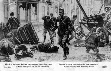 Iconographie - Troupes belges barricadées dans les rue d'Alost