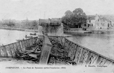 Iconographie - Compiègne - Le pont de Soisson après l'explosion
