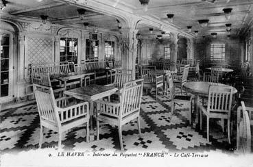 Iconographie - Intérieur du paquebot "France" - Le café terrasse