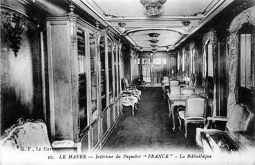 Iconographie - Intérieur du paquebot "France" - La bibliothèque