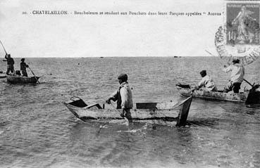 Iconographie - Boucholeurs se rendant aux bouchots dans leurs barques appelées "accons"