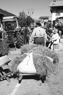 Iconographie - Reconstitution de geste à la Fête du costume - Transport de foin