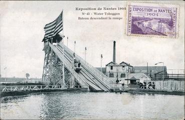 Iconographie - Exposition de Nantes 1904 - Water-toboggan. Bateau descendant la rampe