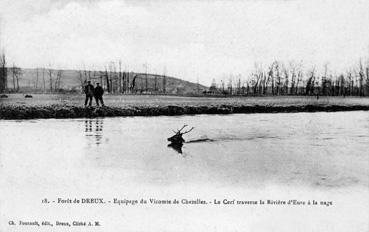 Iconographie - Equipage du vicomte de Chezelles - Le cerf traverse la rivière d'Eure à la nage