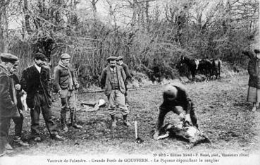 Iconographie - Vautrait de Falandre - Grande forêt de Gouffern - Le piquer dépouillant le sanglier