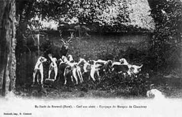 Iconographie - En forêt de Breteuil - Cerf aux abois - Equipage du marquis de Chambray -