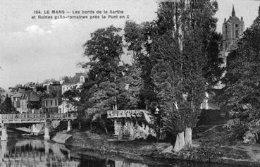 Iconographie - Les bords de la Sarthe et ruines gallo-romaines près le pont en X