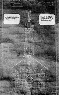 Iconographie - Façade de l'église neuve - Plan de M. Ballereau