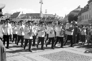 Iconographie - La revue militaire, sur la Grand Place - La musique