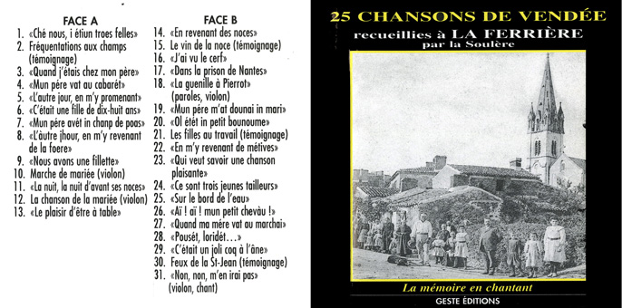 25 chansons de Vendée recueillies à La Ferrière