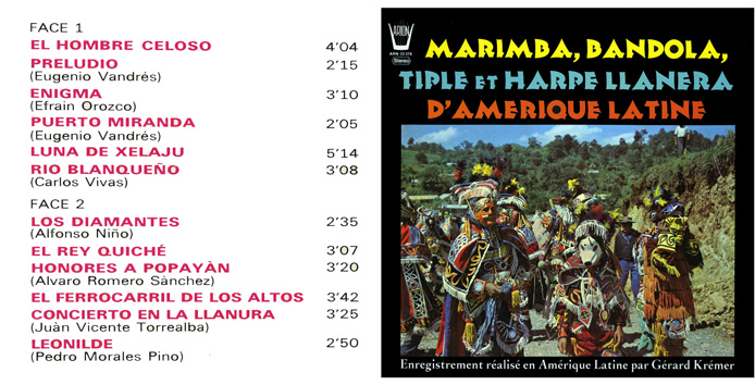 Marimba, bandola, tiple et harpe llanera d'Amérique latine