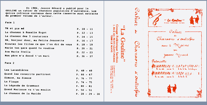 Cahier de chansons d'autrefois dans le Maine