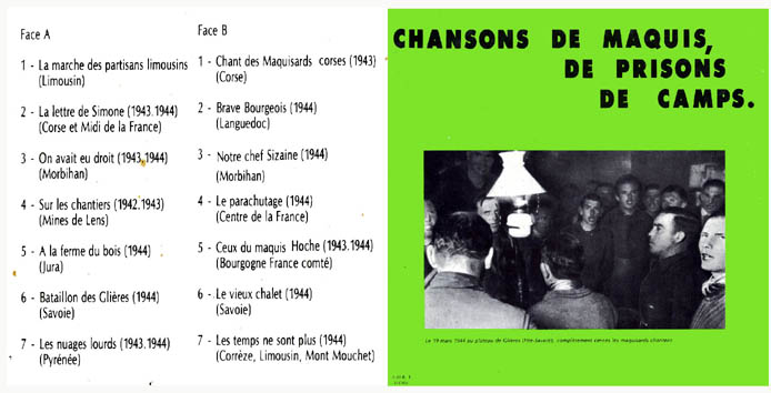 Chansons de maquis, de prisons de camps